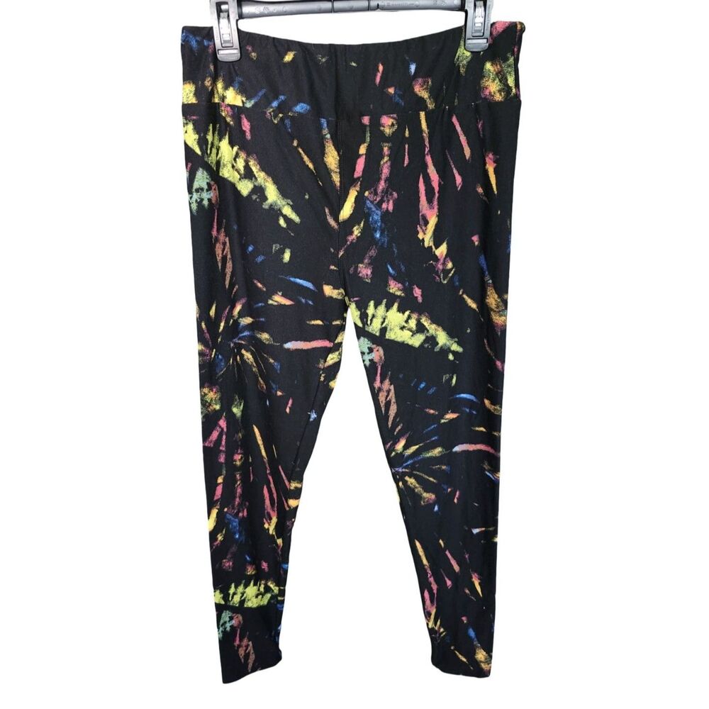 LuLaRoe Leggings Tall Curvy TC Black Rainbow Spiral Tie Dye Psychedelic Festival